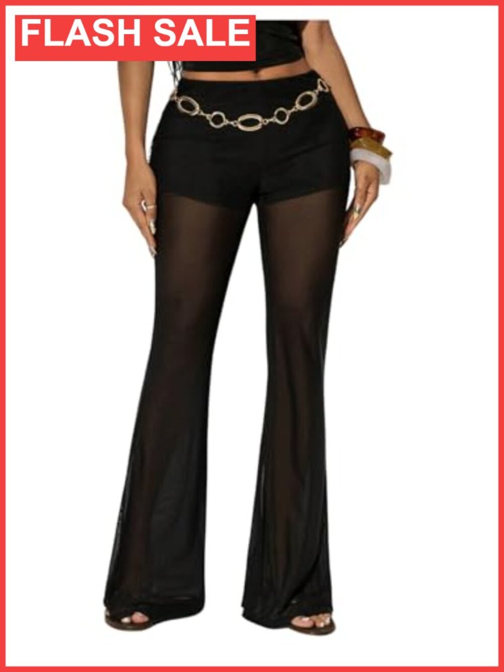 Women's Sheer Mesh Flared Pants See Through Rave Concert Y2K Party